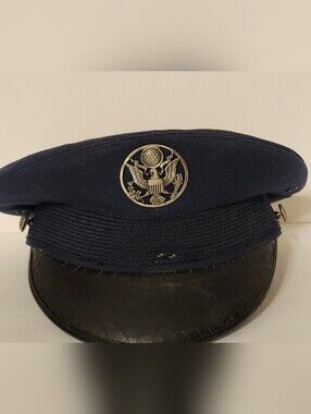 Men's Navy Service Peaked Cap with Brass Emblem